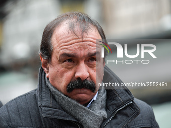 French workers' union General Confederation of Labour (CGT) Secretary-General Philippe Martinez speaks during a dimostration  to support the...