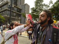 Municipal teachers protest in the city hall of Sao Paulo, Brazil, on 16 March 2018 against a bill that increases the social security discoun...