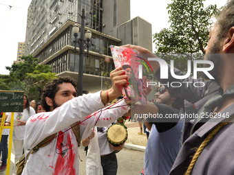 Municipal teachers protest in the city hall of Sao Paulo, Brazil, on 16 March 2018 against a bill that increases the social security discoun...