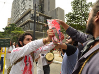 Municipal teachers protest in the city hall of Sao Paulo, Brazil, on 16 March 2018 against a bill that increases the social security discoun...