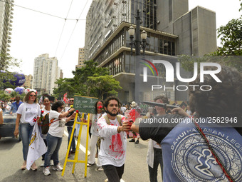 Municipal teachers protest in the city hall of Sao Paulo, Brazil, on 16 March 2018 against a bill that increases the social security discoun...