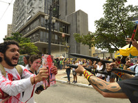 Municipal teachers protest in the city hall of Sao Paulo, Brazil, on 16 March 2018 against a bill that increases the social security discoun...