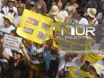 Municipal teachers protest in the city hall of Sao Paulo, Brazil, on 16 March 2018 against a bill that increases the social security discoun...