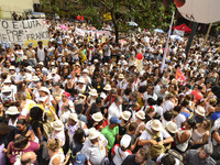 Municipal teachers protest in the city hall of Sao Paulo, Brazil, on 16 March 2018 against a bill that increases the social security discoun...