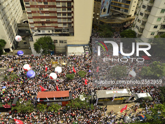 Municipal teachers protest in the city hall of Sao Paulo, Brazil, on 16 March 2018 against a bill that increases the social security discoun...