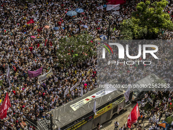 Municipal teachers protest in the city hall of Sao Paulo, Brazil, on 16 March 2018 against a bill that increases the social security discoun...