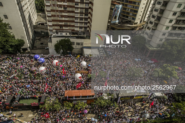 Municipal teachers protest in the city hall of Sao Paulo, Brazil, on 16 March 2018 against a bill that increases the social security discoun...