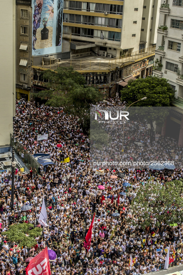 Municipal teachers protest in the city hall of Sao Paulo, Brazil, on 16 March 2018 against a bill that increases the social security discoun...