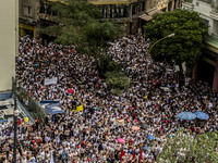 Municipal teachers protest in the city hall of Sao Paulo, Brazil, on 16 March 2018 against a bill that increases the social security discoun...