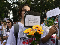 Municipal teachers protest in the city hall of Sao Paulo, Brazil, on 16 March 2018 against a bill that increases the social security discoun...