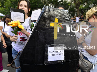 Municipal teachers protest in the city hall of Sao Paulo, Brazil, on 16 March 2018 against a bill that increases the social security discoun...