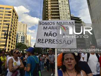 Municipal teachers protest in the city hall of Sao Paulo, Brazil, on 16 March 2018 against a bill that increases the social security discoun...