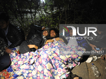 Nepalese Youths sleeping in a line in the night to pay the amount for the application submission for the Korean Language Test (KLT) under th...