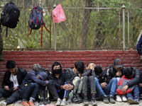 Nepalese Youths sleeping in a line in the early morning to pay the amount for the application submission for the Korean Language Test (KLT)...