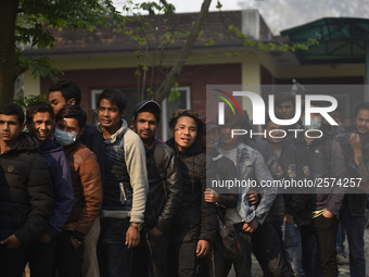 Nepalese Youths line up to pay the amount for the application submission for the Korean Language Test (KLT) under the Korea Employment Permi...