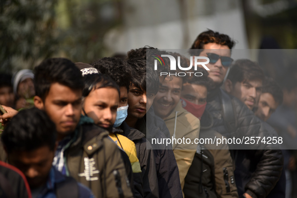 Nepalese Youths line up to pay the amount for the application submission for the Korean Language Test (KLT) under the Korea Employment Permi...