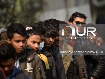 Nepalese Youths line up to pay the amount for the application submission for the Korean Language Test (KLT) under the Korea Employment Permi...