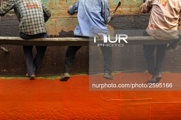 Workers are working in a ship-building yard in Dhaka, Bangladesh on 4 April 2018. In Bangladesh ship-building industry is very promising. 