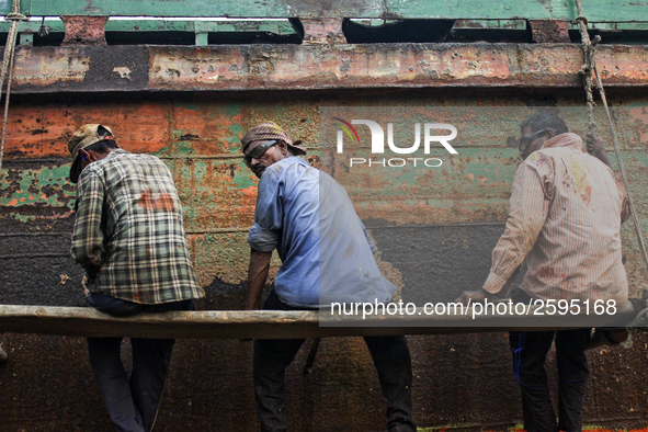 Workers are working in a ship-building yard in Dhaka, Bangladesh on 4 April 2018. In Bangladesh ship-building industry is very promising. 