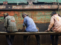 Workers are working in a ship-building yard in Dhaka, Bangladesh on 4 April 2018. In Bangladesh ship-building industry is very promising. (