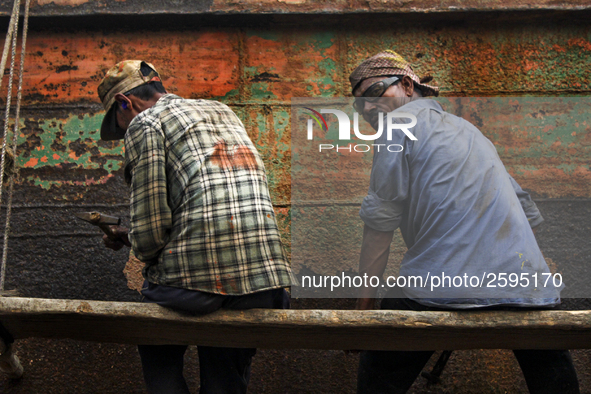 Workers are working in a ship-building yard in Dhaka, Bangladesh on 4 April 2018. In Bangladesh ship-building industry is very promising. 