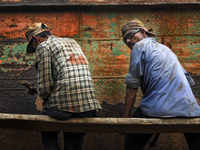 Workers are working in a ship-building yard in Dhaka, Bangladesh on 4 April 2018. In Bangladesh ship-building industry is very promising. (