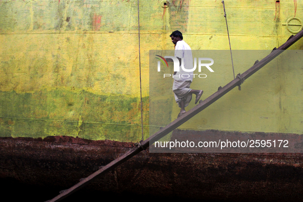 Workers are working in a ship-building yard in Dhaka, Bangladesh on 4 April 2018. In Bangladesh ship-building industry is very promising. 