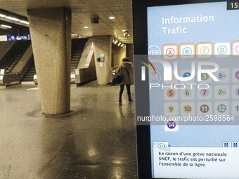 In Paris subway, signs and billboard announcing the strike of the day. Trade unions decided to launch a 1 month long movement to protest the...