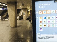 In Paris subway, signs and billboard announcing the strike of the day. Trade unions decided to launch a 1 month long movement to protest the...