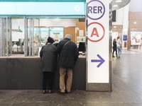 In Paris subway, signs and billboard announcing the strike of the day. Trade unions decided to launch a 1 month long movement to protest the...