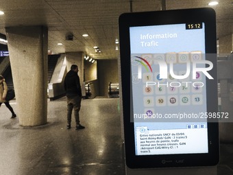 In Paris subway, signs and billboard announcing the strike of the day. Trade unions decided to launch a 1 month long movement to protest the...