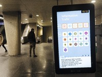 In Paris subway, signs and billboard announcing the strike of the day. Trade unions decided to launch a 1 month long movement to protest the...