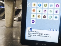 In Paris subway, signs and billboard announcing the strike of the day. Trade unions decided to launch a 1 month long movement to protest the...