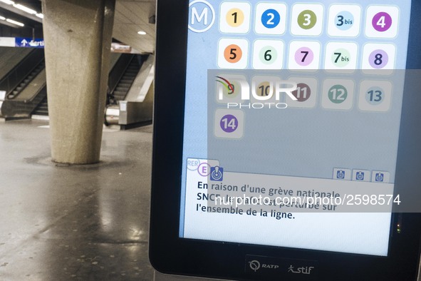 In Paris subway, signs and billboard announcing the strike of the day. Trade unions decided to launch a 1 month long movement to protest the...