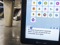 In Paris subway, signs and billboard announcing the strike of the day. Trade unions decided to launch a 1 month long movement to protest the...