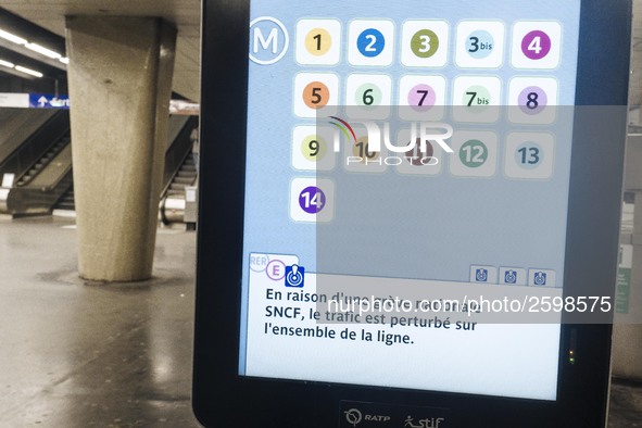 In Paris subway, signs and billboard announcing the strike of the day. Trade unions decided to launch a 1 month long movement to protest the...