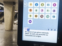 In Paris subway, signs and billboard announcing the strike of the day. Trade unions decided to launch a 1 month long movement to protest the...