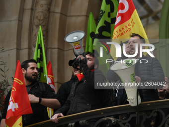 The Railway Unions gathered for an Genarla Asembly and a quick demonstration in Gare de Lyon, Paris on 09 April 2018 against the reform of t...