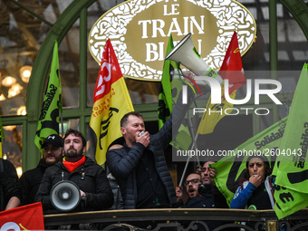 The Railway Unions gathered for an Genarla Asembly and a quick demonstration in Gare de Lyon, Paris on 09 April 2018 against the reform of t...