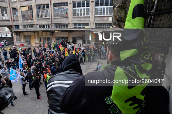 The Railway Unions gathered for an Genarla Asembly and a quick demonstration in Gare de Lyon, Paris on 09 April 2018 against the reform of t...