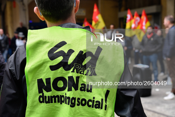 The Railway Unions gathered for an Genarla Asembly and a quick demonstration in Gare de Lyon, Paris on 09 April 2018 against the reform of t...