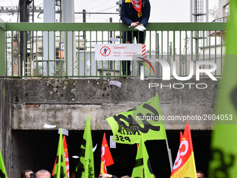 The Railway Unions gathered for an Genarla Asembly and a quick demonstration in Gare de Lyon, Paris on 09 April 2018 against the reform of t...