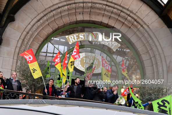 The Railway Unions gathered for an Genarla Asembly and a quick demonstration in Gare de Lyon, Paris on 09 April 2018 against the reform of t...