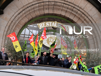 The Railway Unions gathered for an Genarla Asembly and a quick demonstration in Gare de Lyon, Paris on 09 April 2018 against the reform of t...