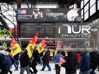 The Railway Unions gathered for an Genarla Asembly and a quick demonstration in Gare de Lyon, Paris on 09 April 2018 against the reform of t...