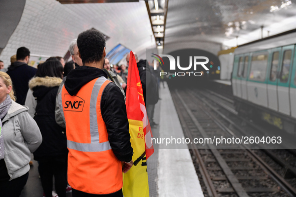 The Railway Unions gathered for an Genarla Asembly and a quick demonstration in Gare de Lyon, Paris on 09 April 2018 against the reform of t...