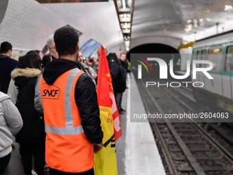 The Railway Unions gathered for an Genarla Asembly and a quick demonstration in Gare de Lyon, Paris on 09 April 2018 against the reform of t...