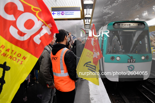 The Railway Unions gathered for an Genarla Asembly and a quick demonstration in Gare de Lyon, Paris on 09 April 2018 against the reform of t...