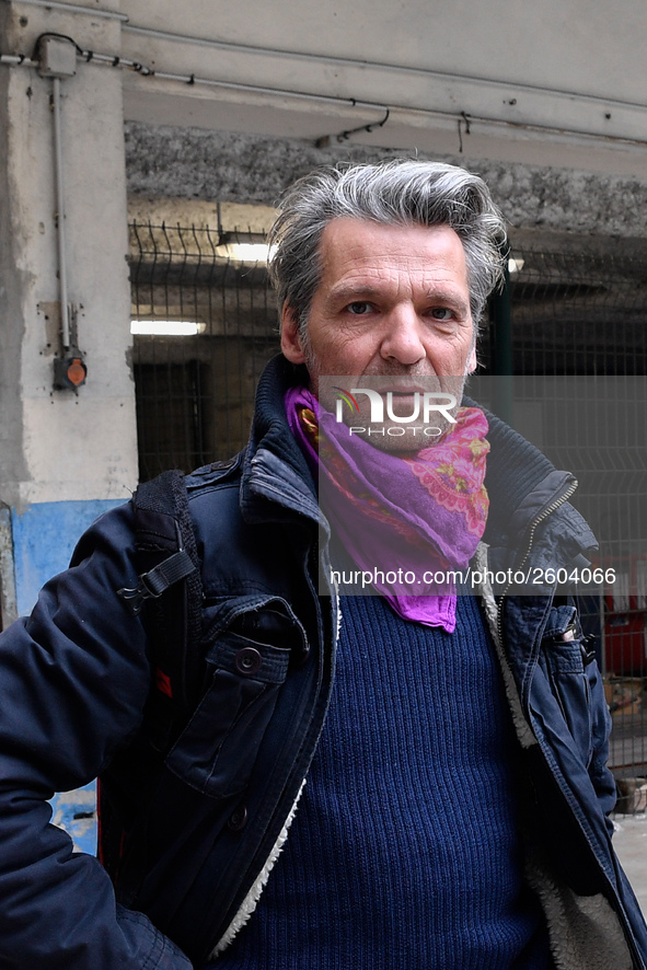 Yvan Le Bolloc'h  attend a demonstration in Gare de Lyon, Paris on 09 April 2018 against the reform of the status of railway workers. 