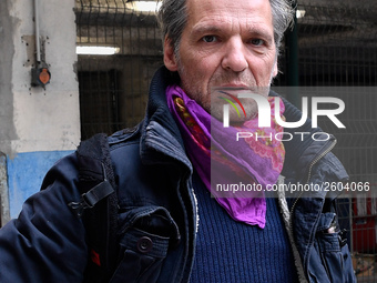 Yvan Le Bolloc'h  attend a demonstration in Gare de Lyon, Paris on 09 April 2018 against the reform of the status of railway workers. (